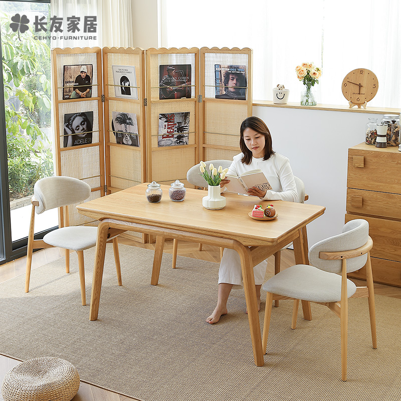 帆船餐桌全实木白橡木原木风北欧方形客厅家用饭桌吃饭桌原木色