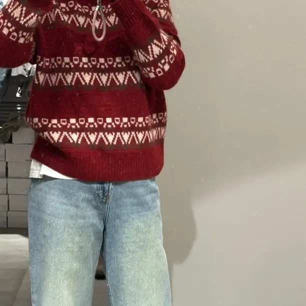 元 年货费尔岛正红色羊绒毛衣 不支持退