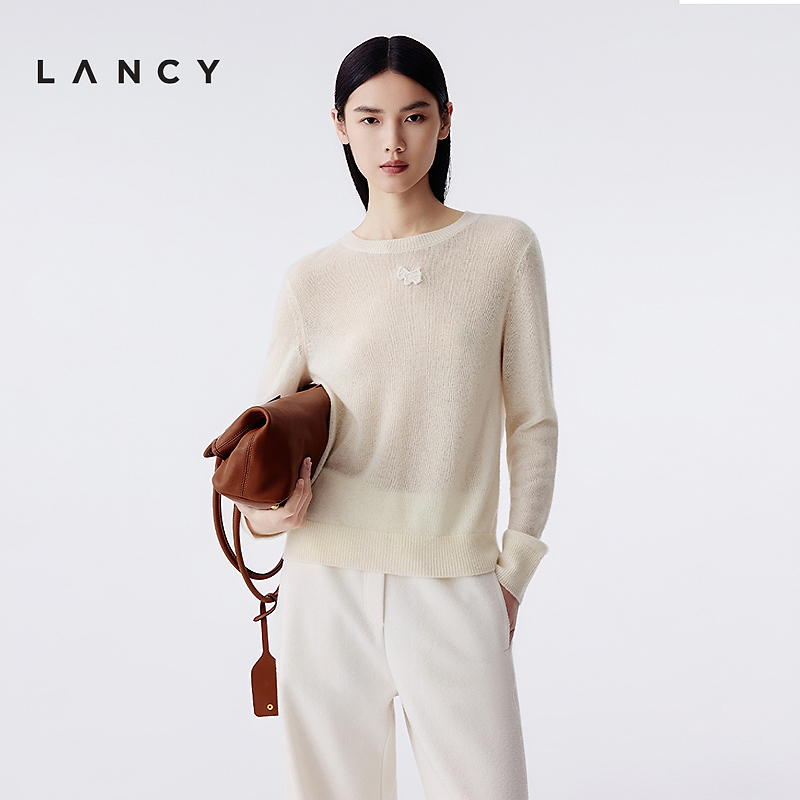 【100%山羊绒】LANCY/朗姿2025年冬新款气质百搭圆领针织衫上衣女