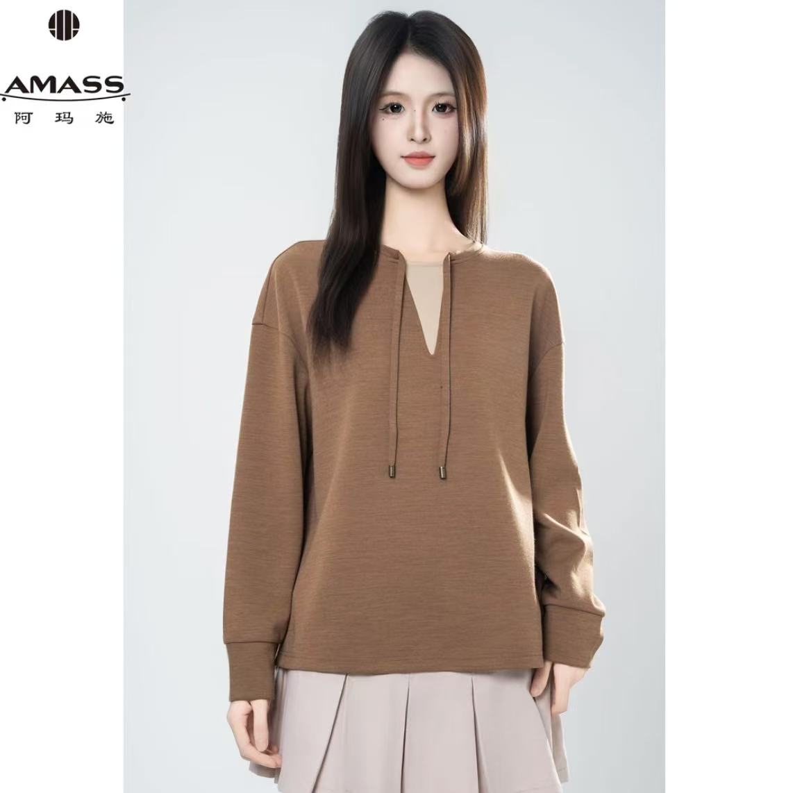 AMASS/阿玛施早秋新款休闲设计感时尚松弛感圆领长袖卫衣女530080