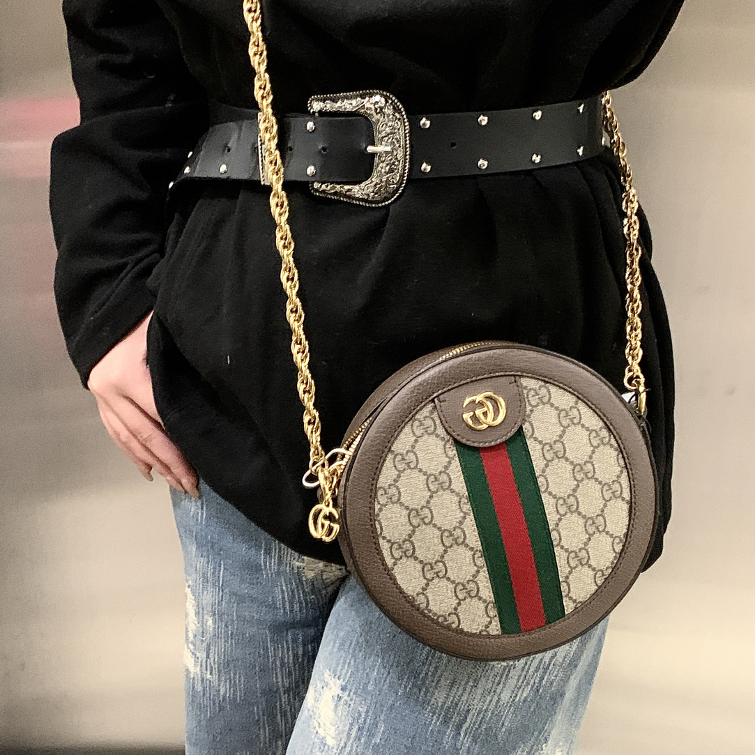 95新 GUCCI/古驰 古驰经典花纹圆饼斜挎包