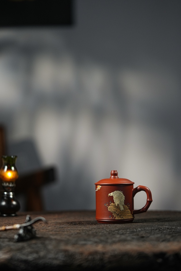 【知守.茶器】店铺特惠款，泥绘款紫砂朱泥盖杯主人杯