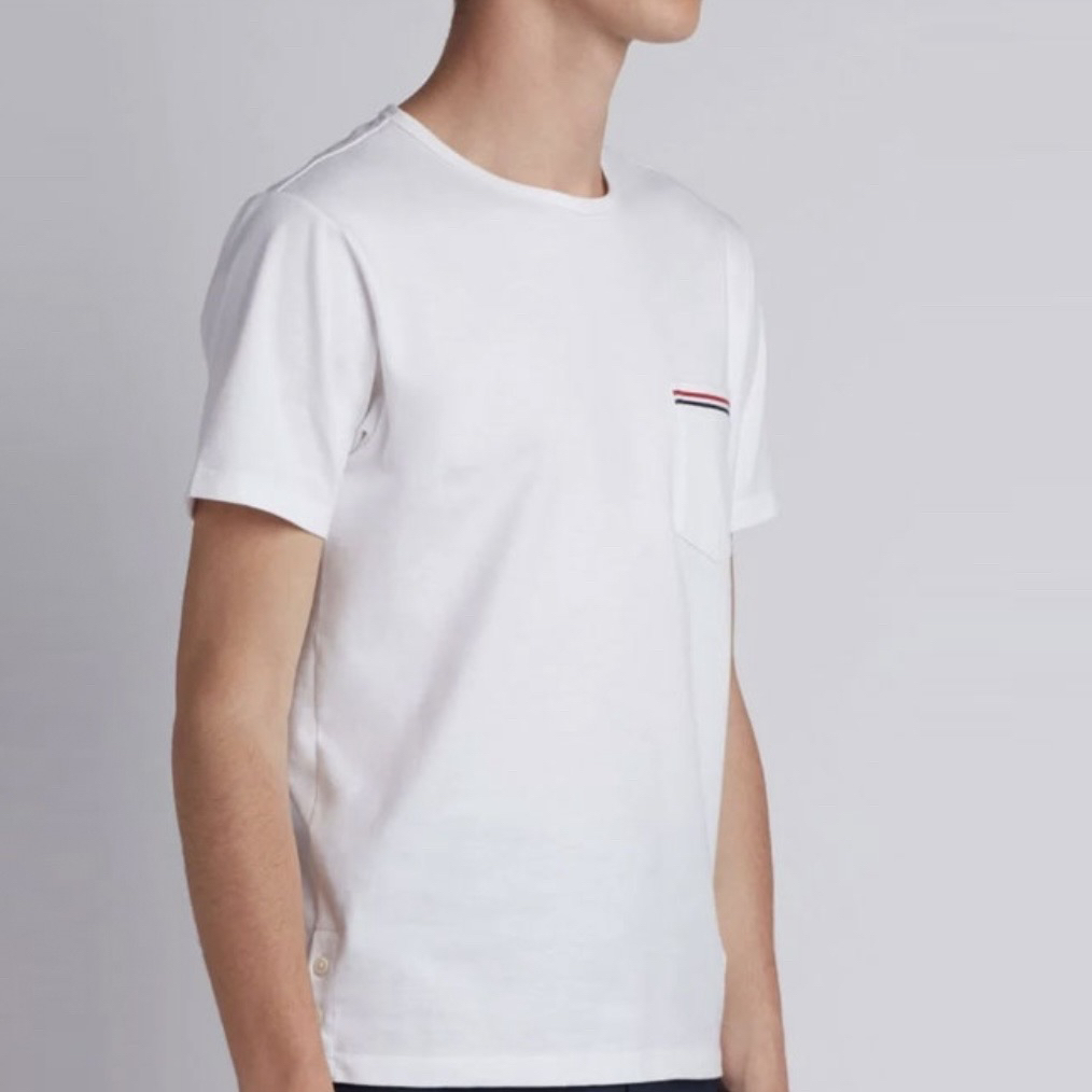 99新 THOMBROWNE 6701/THOM BROWNE  罗缎饰袋纯色圆领套头短袖