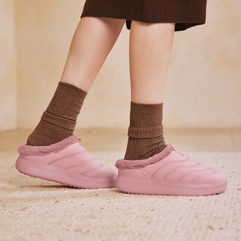 Skechers斯凯奇冬季一脚蹬加绒保暖拖鞋厚底半包头休闲鞋女114787