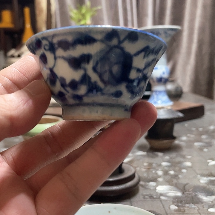 清代青花灵芝茶杯