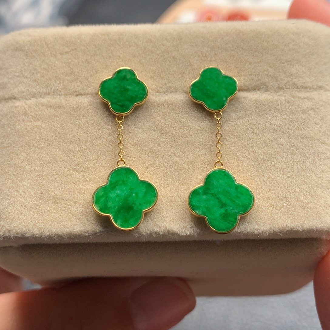 翡翠18K金镶嵌耳饰翡翠