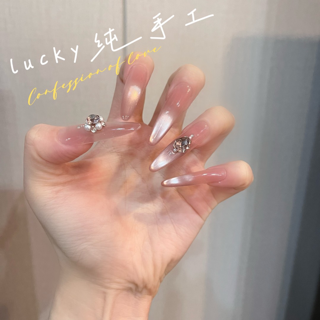 【华尔兹】纯手工裸色闪钻追光猫眼穿戴甲高级显白美甲贴片