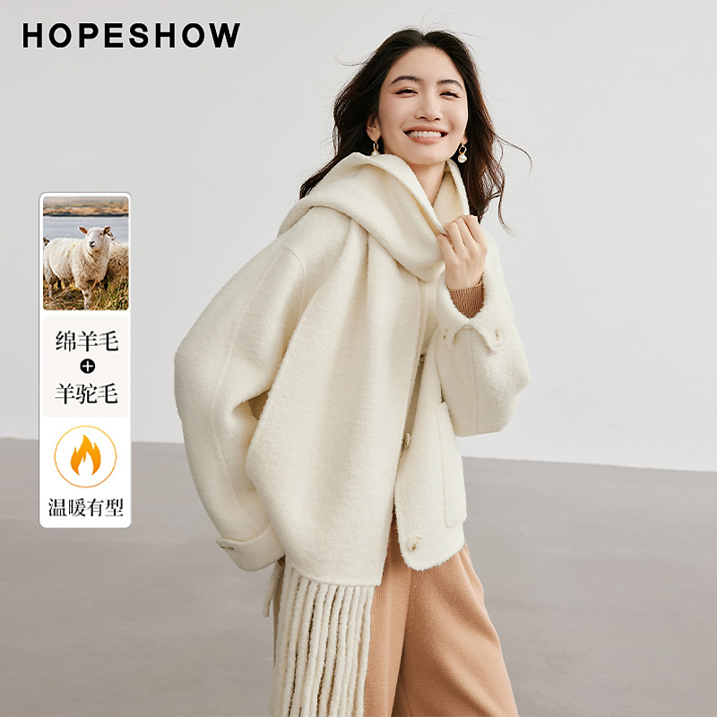 红袖冬季2024新款女装 香风单排扣圆领双面呢大衣90124330813