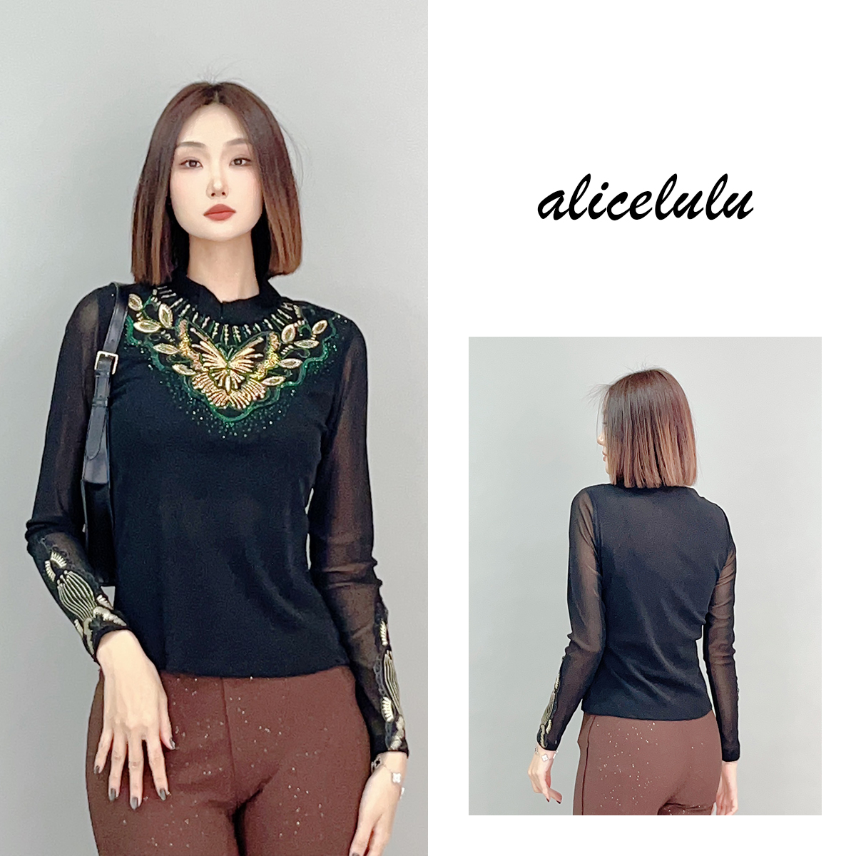 ALICE “蝴蝶王后”衬衫 重工钉钻 柔光优雅 S2141552J