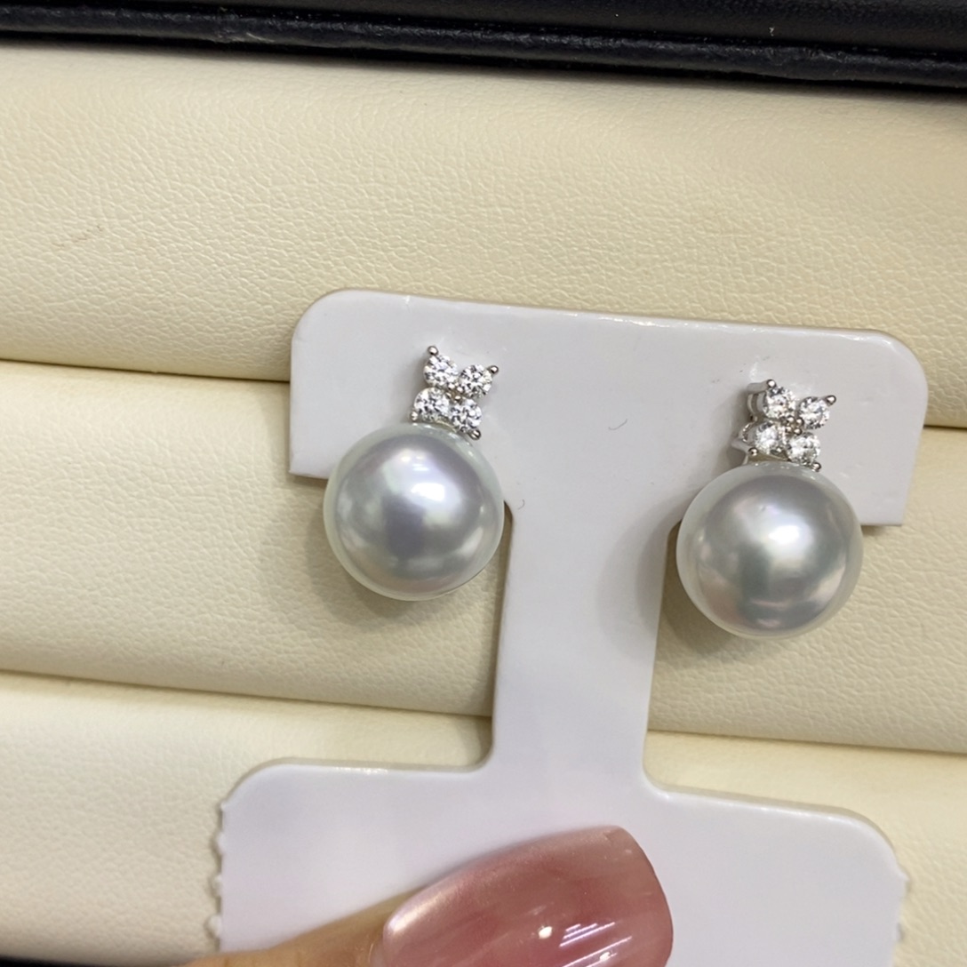 海水珍珠耳饰银S925镶嵌