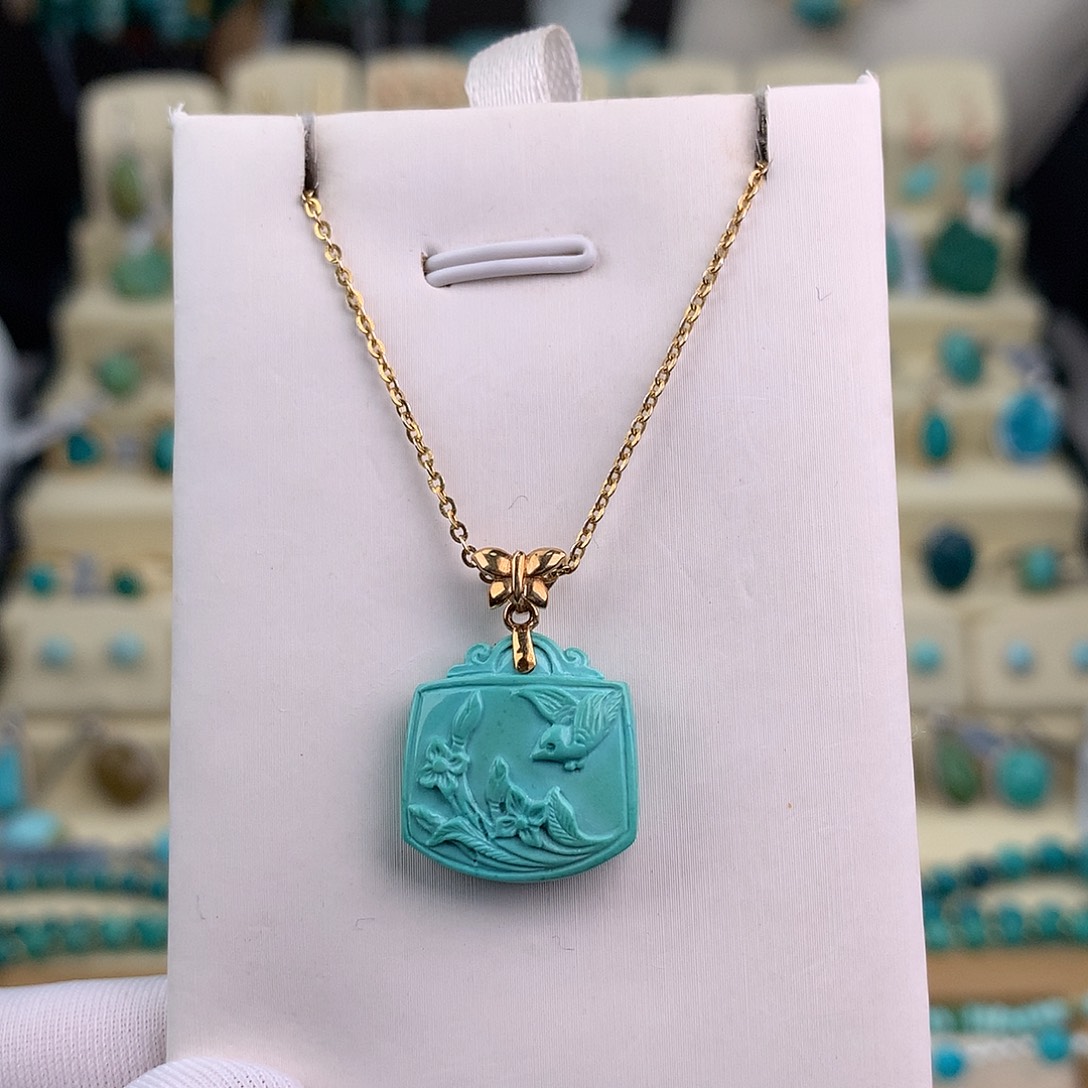 绿松石18K金镶嵌吊坠(赠链)