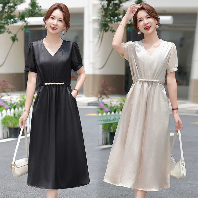 2025 妈妈夏季短袖连衣裙2025新款中老年女裙子时尚 aa6651