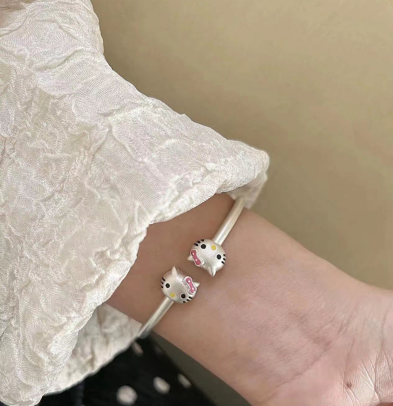 足银手镯 足银999KT猫叮当猫库洛米推拉手镯2-12岁戴儿童手镯