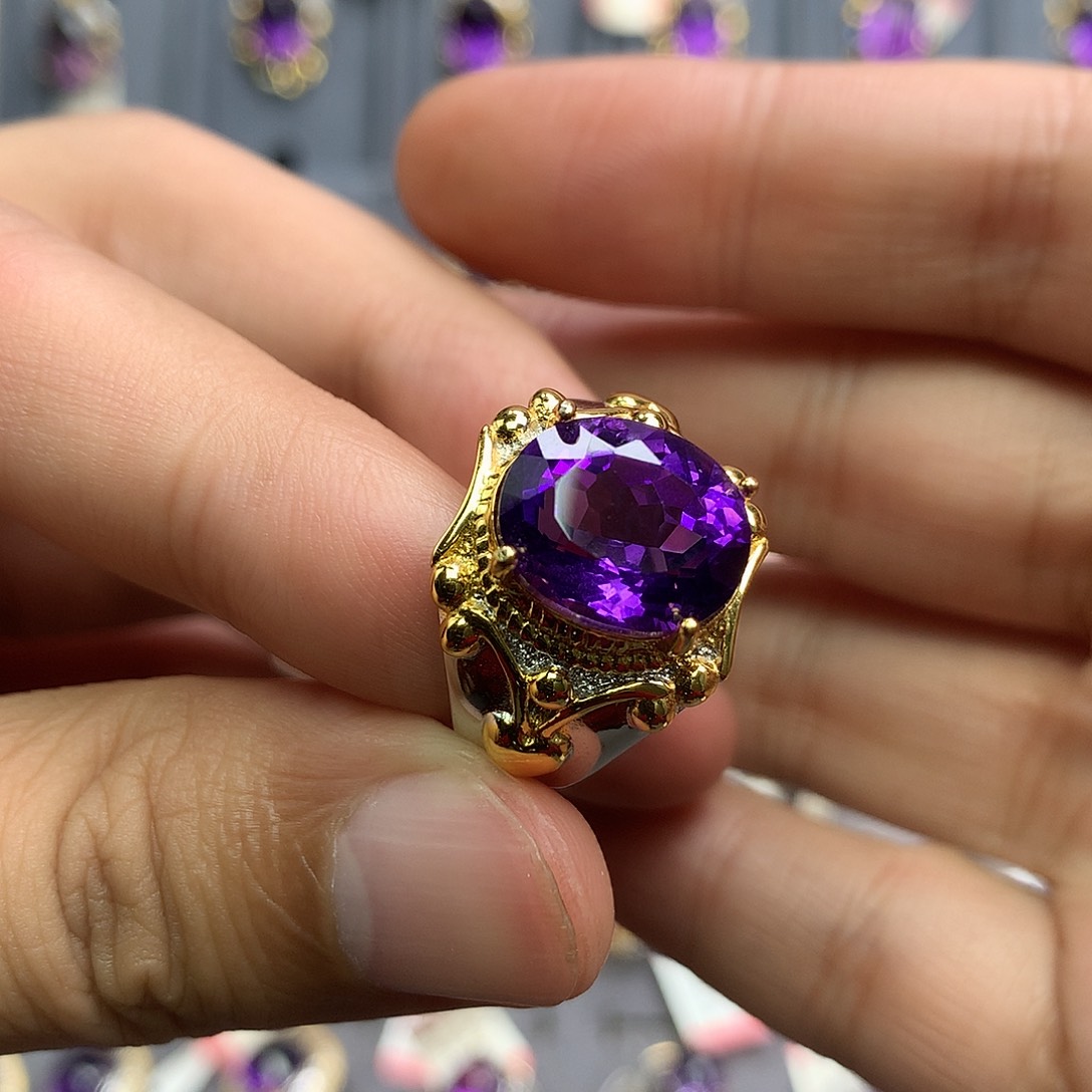 银S925镀金镶嵌水晶戒指