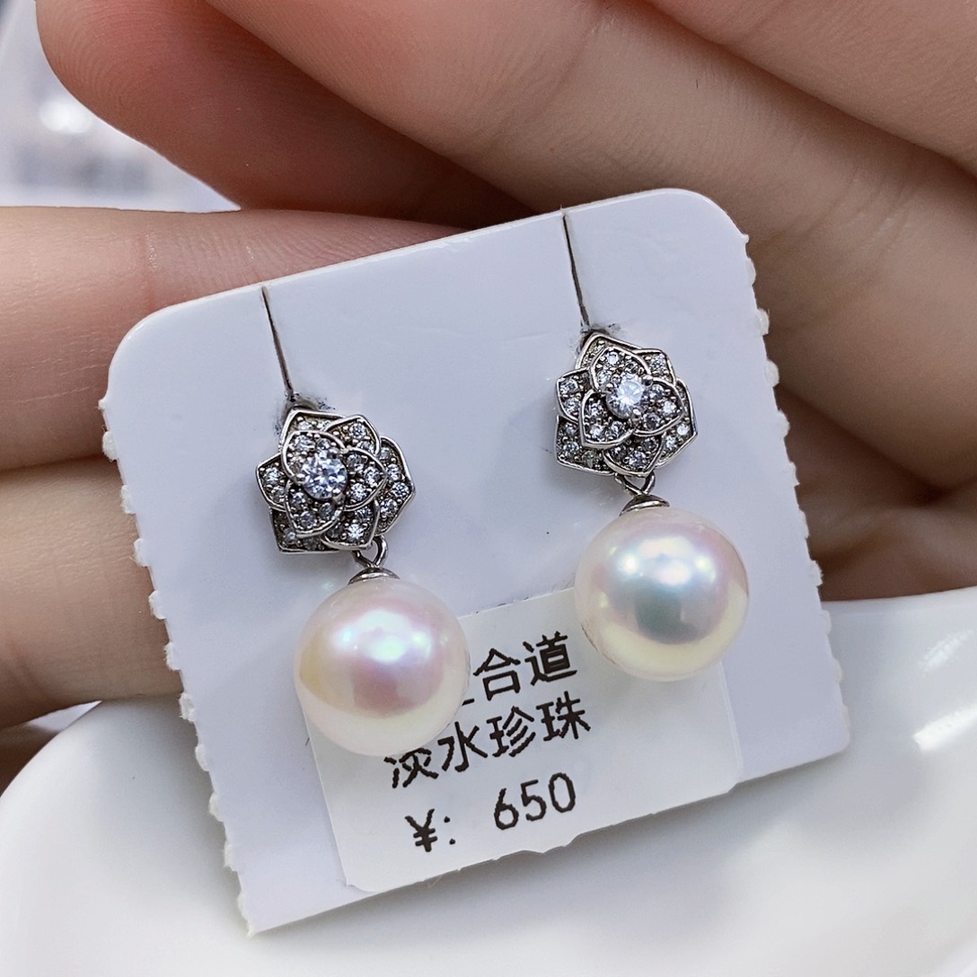 淡水珍珠特价不退不换极光耳饰10m m银S925镶嵌