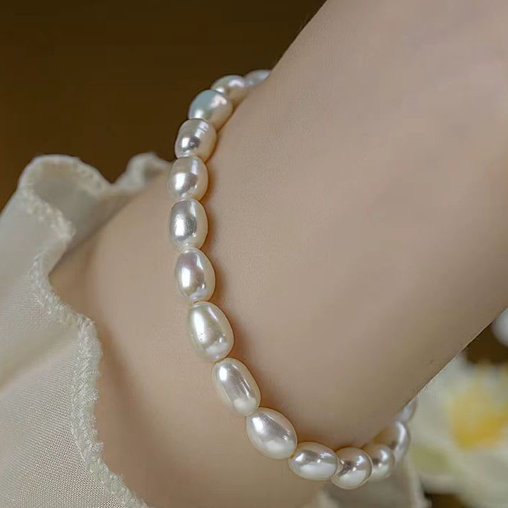 【高品质】淡水珍珠胖米珠强光手链弹力神时尚百搭