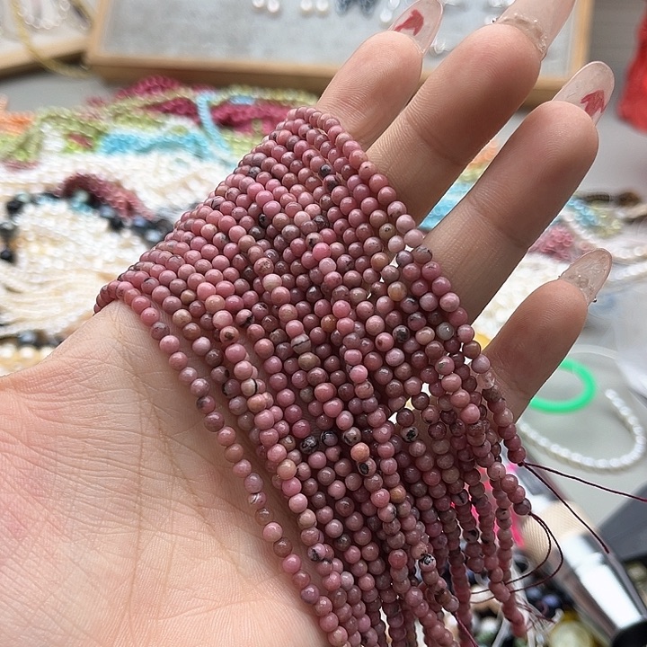 玛瑙/玉髓珠宝半成品未镶嵌一条3mm左右蔷薇珠