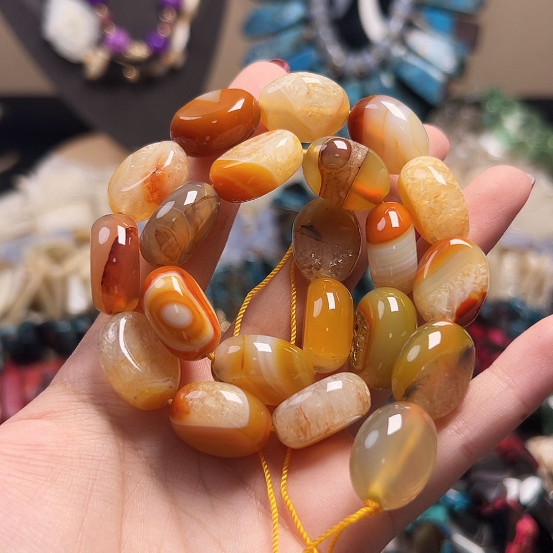 玛瑙/玉髓合金珠宝半成品B471太阳石温暖玛瑙18.5*14.5*8mm