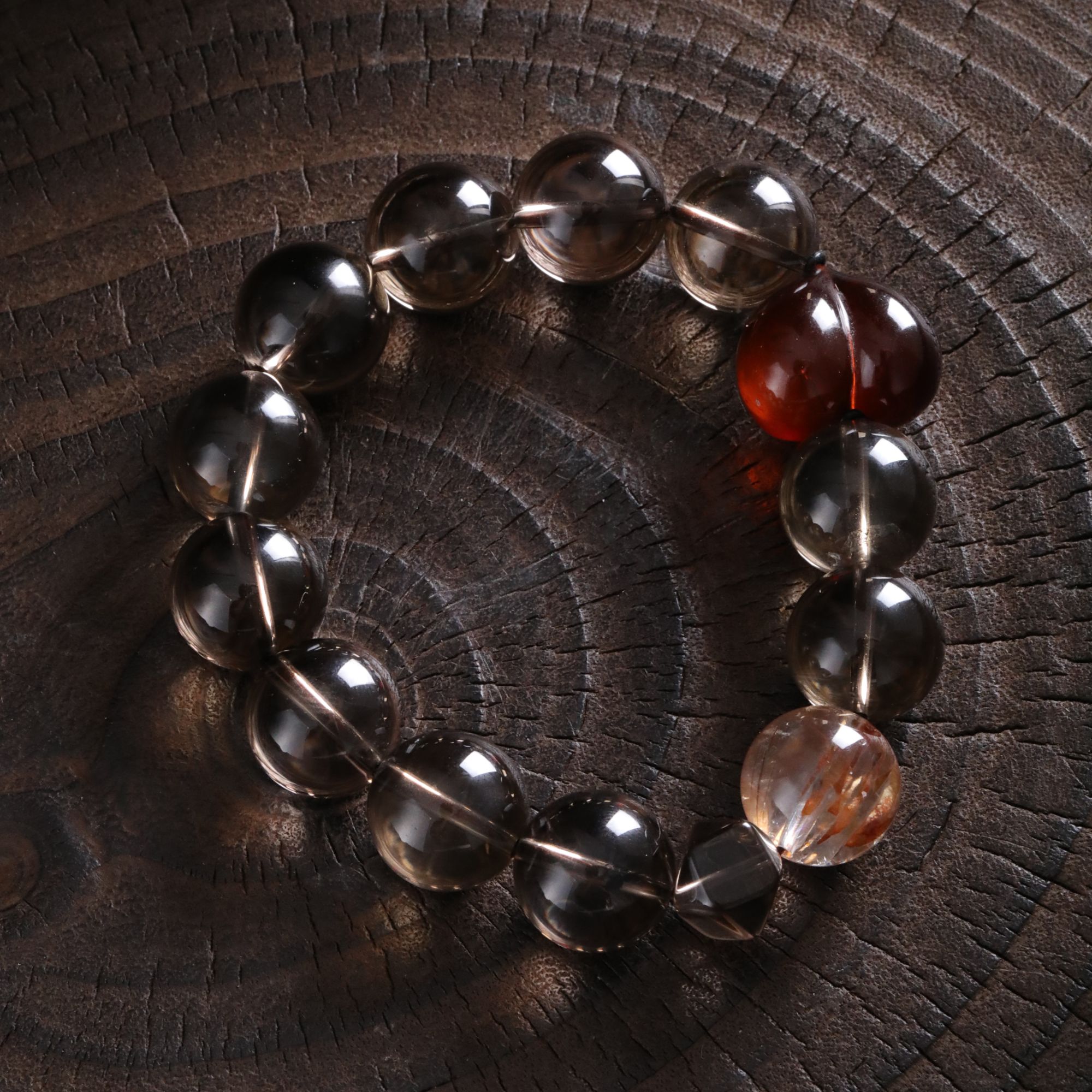 925银手链 S12215 红色泊爱心茶色珠珠黑圆珠串珠手链