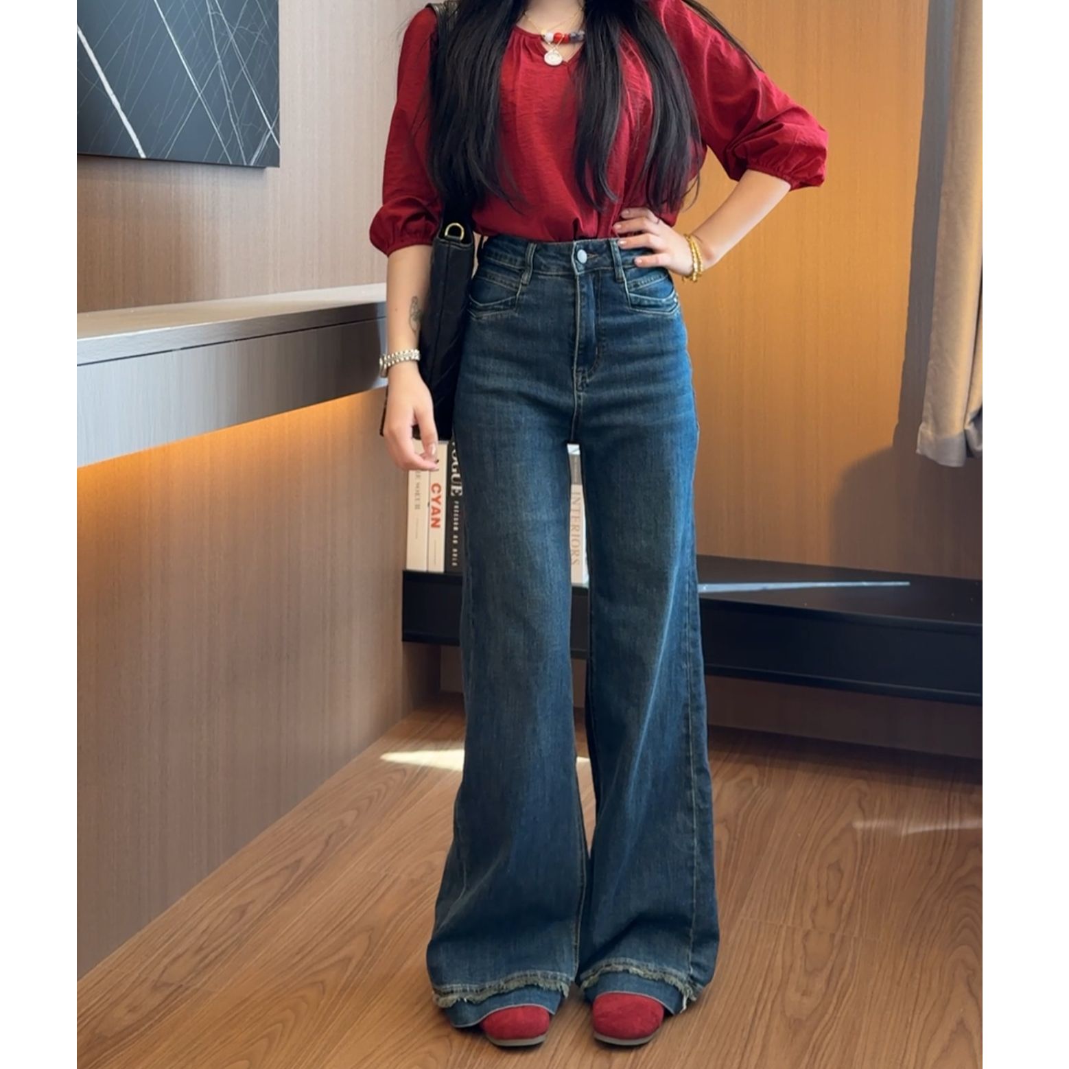 241高腰流苏微喇叭牛仔裤女2025年秋季新款辣妹修身显瘦马蹄裤子