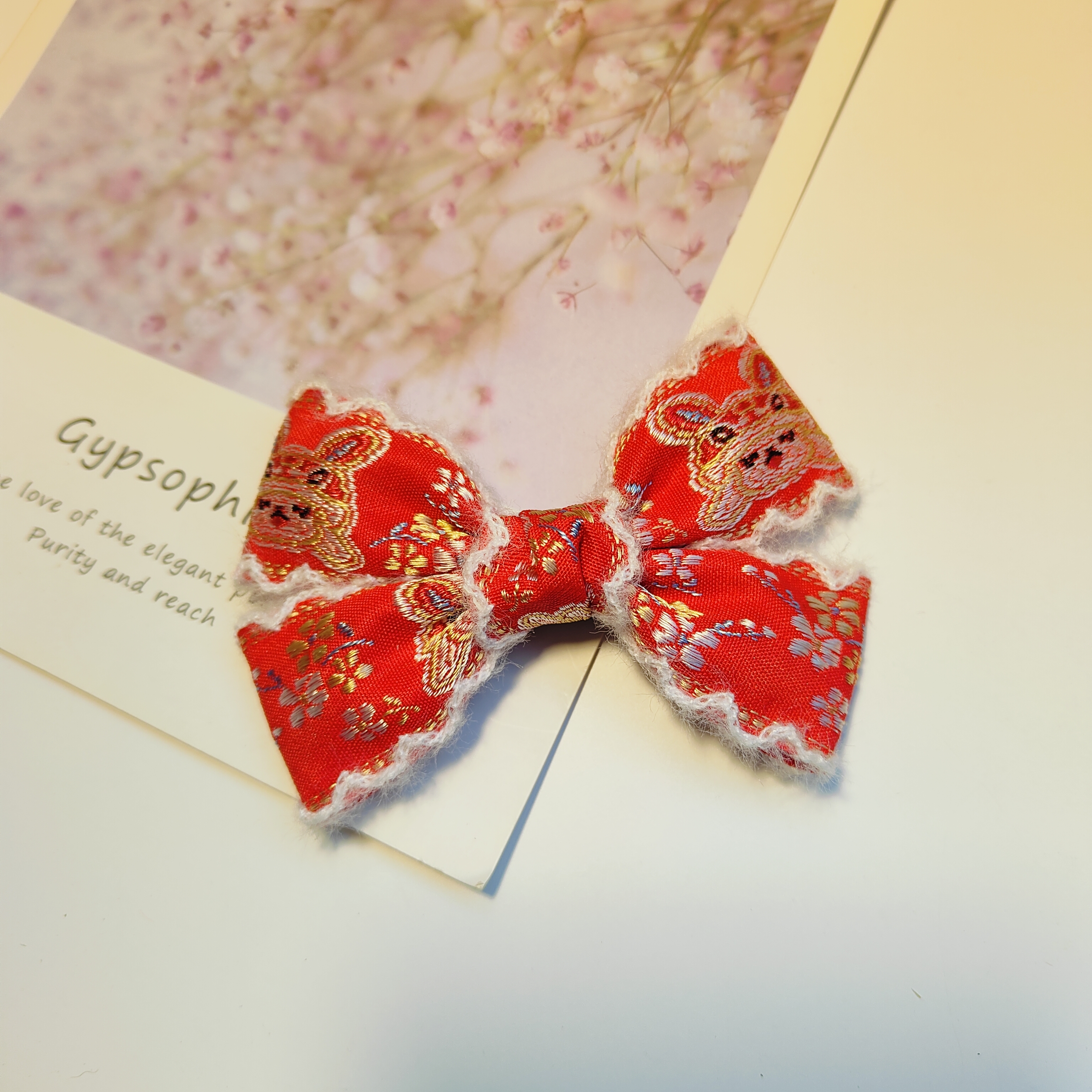 新款红色儿童发夹蝴蝶结发饰古风过年头饰中国风女童汉服对夹发卡