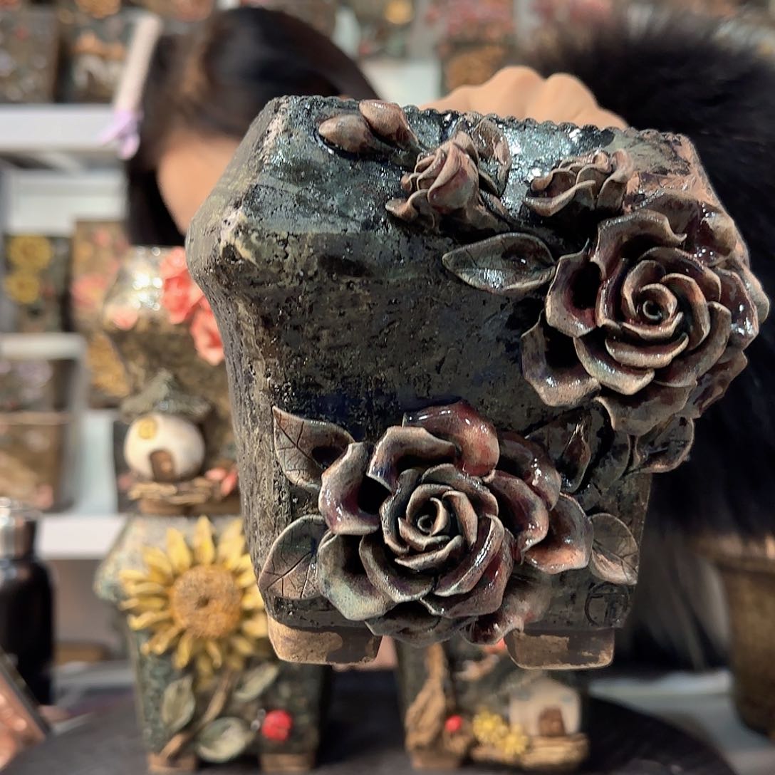 红陶维**寻青默花器麦饭石花盆