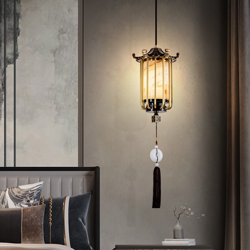 新中式全铜小吊灯餐厅吧台过道走廊卧室床头客厅书房背景墙全铜灯