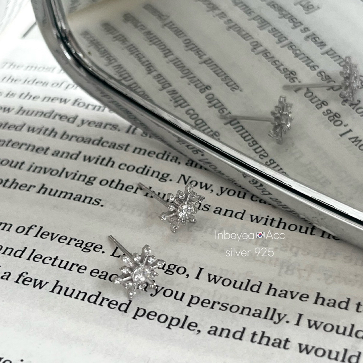 925银合成锆石耳饰 雪花耳钉 通体银 38282