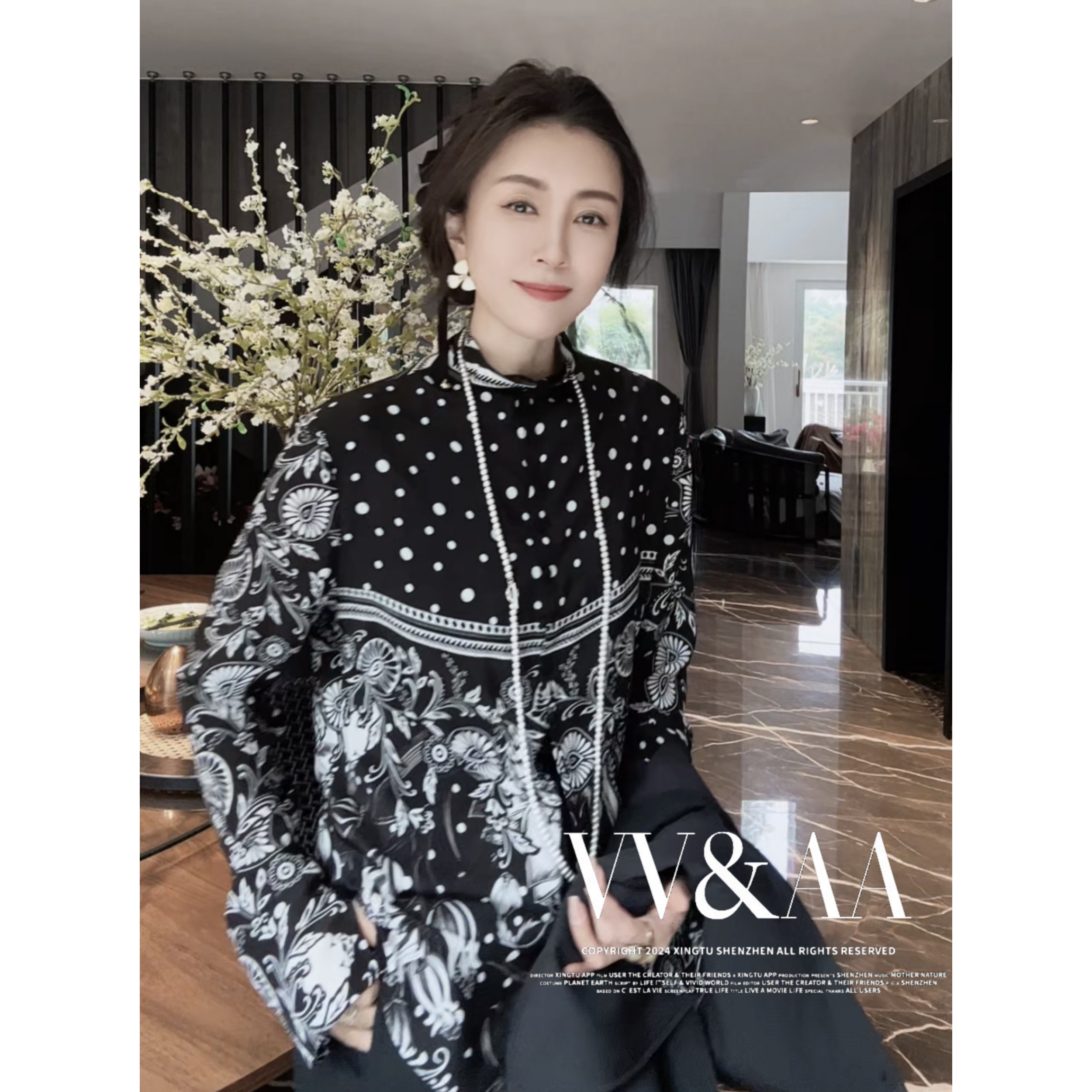 VV&AA  新款气质时尚轻奢花纹百搭衬衫  VA8894