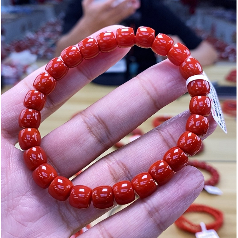 【小刘南红】保山南红（典藏）锦红直切手串7mm 多样性发一