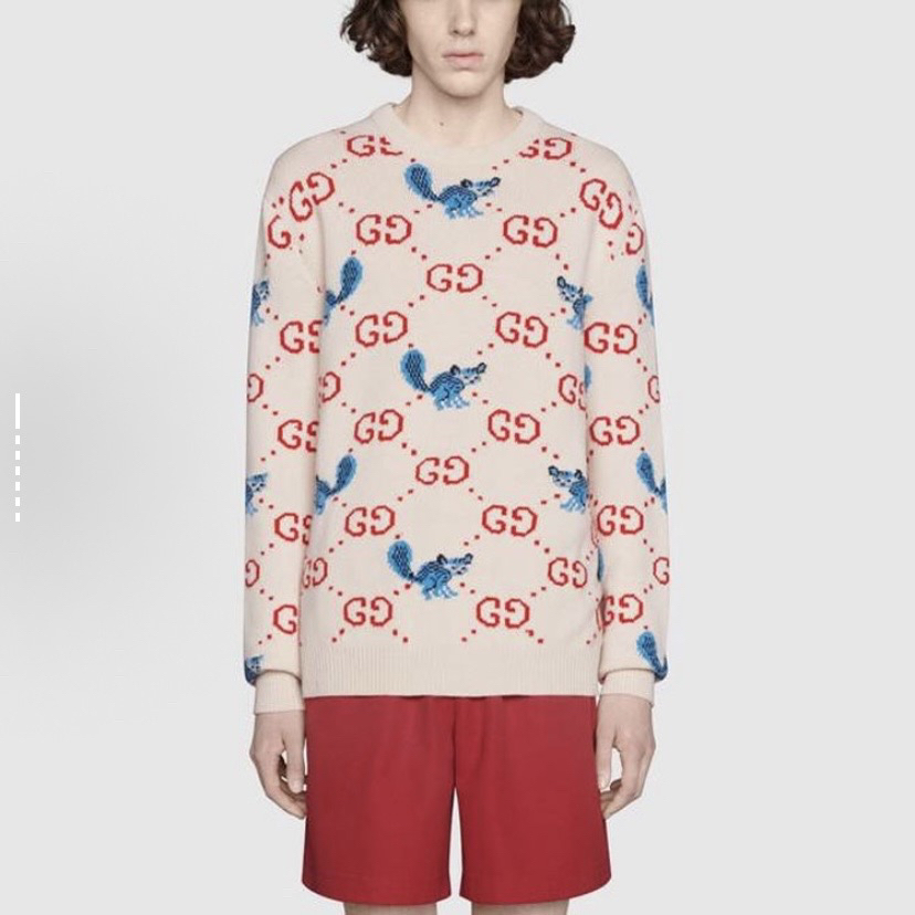 99新 GUCCI/古驰 4268/Freya Hartas联名满印羊毛衫毛衣/XS码