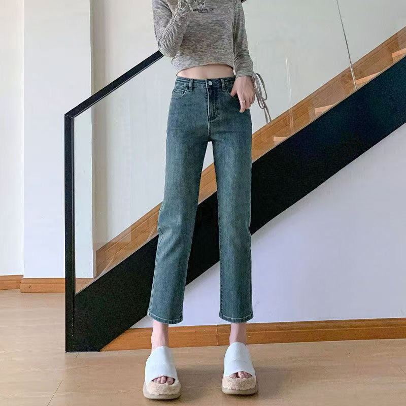 2025年秋季新款直筒裤女高腰弹力牛仔裤小个子九分时尚百搭烟管裤