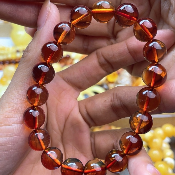 蓝珀手串未镶嵌墨西哥红蓝手串10m