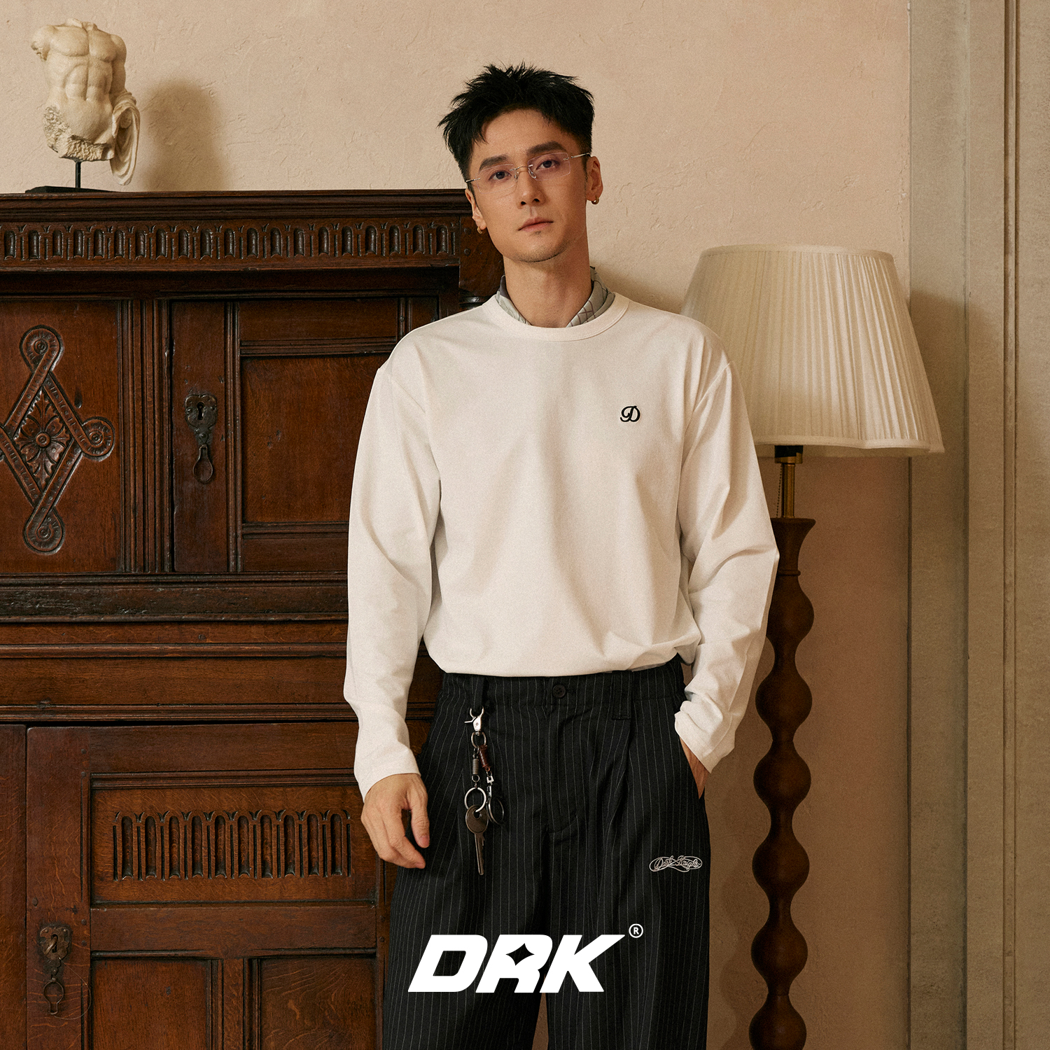 DRK【穆 系列】牛津布长袖男士秋季休闲圆领T恤时尚刺绣户外简约