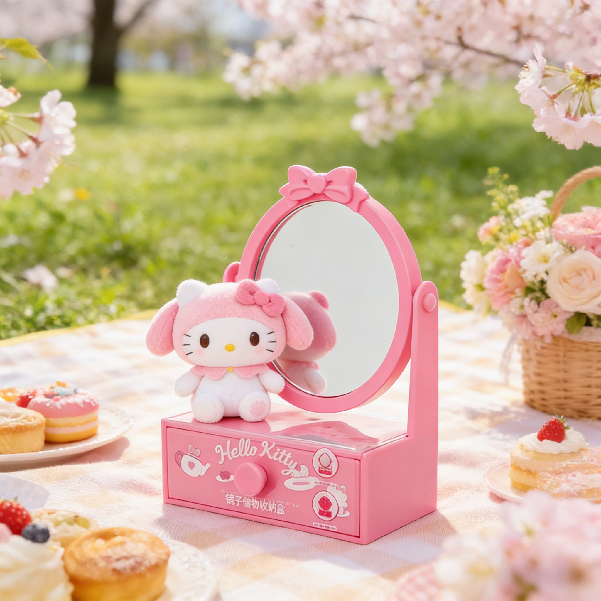 MINISO/名创优品三丽鸥缤纷下午茶镜子抽屉收纳盒新款影视周边