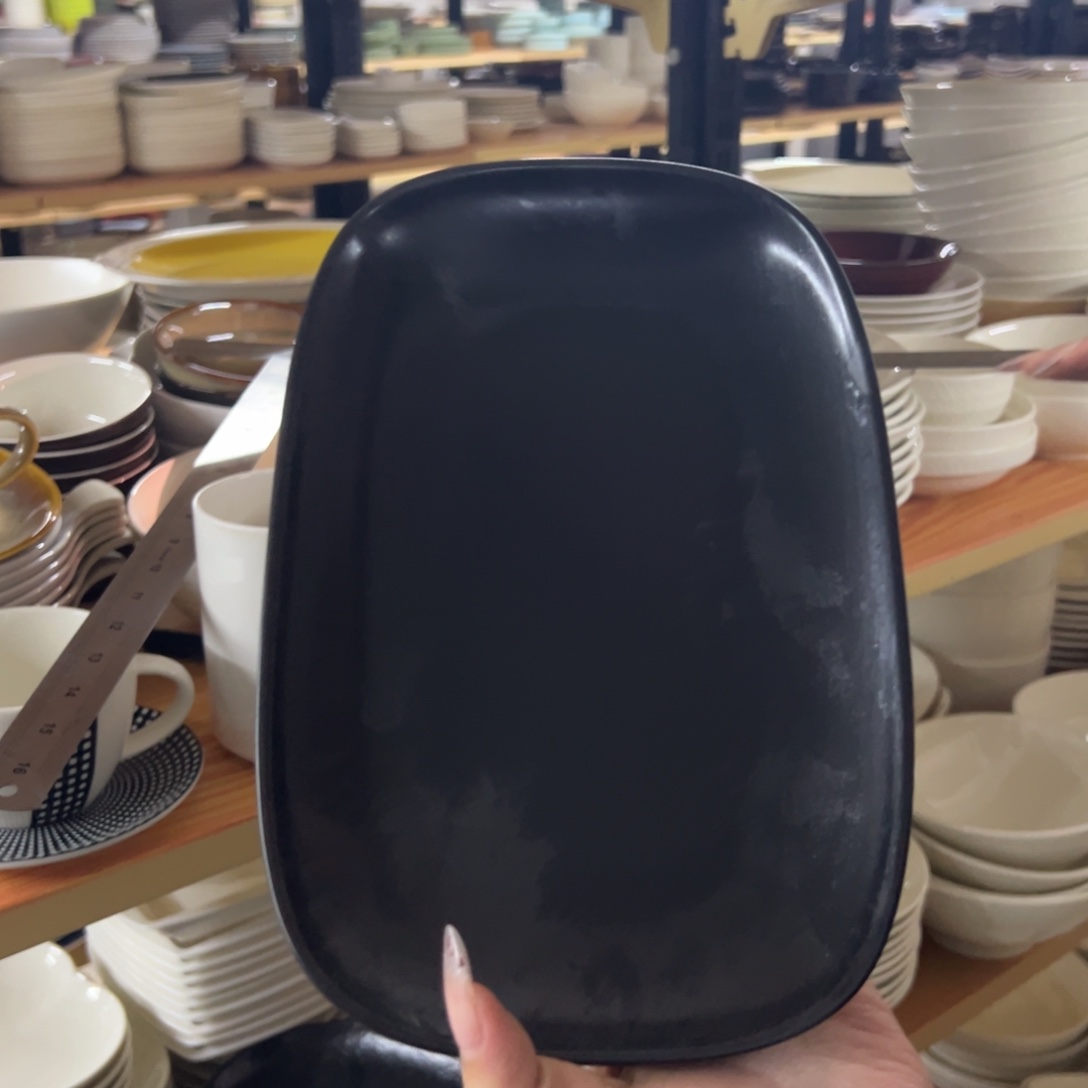 新骨瓷113微瑕哑光黑10.5寸长方盘