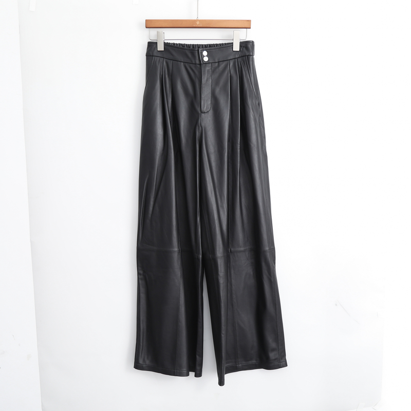 纯色长裤秋季休闲裤黑色高腰女士皮裤气质24037