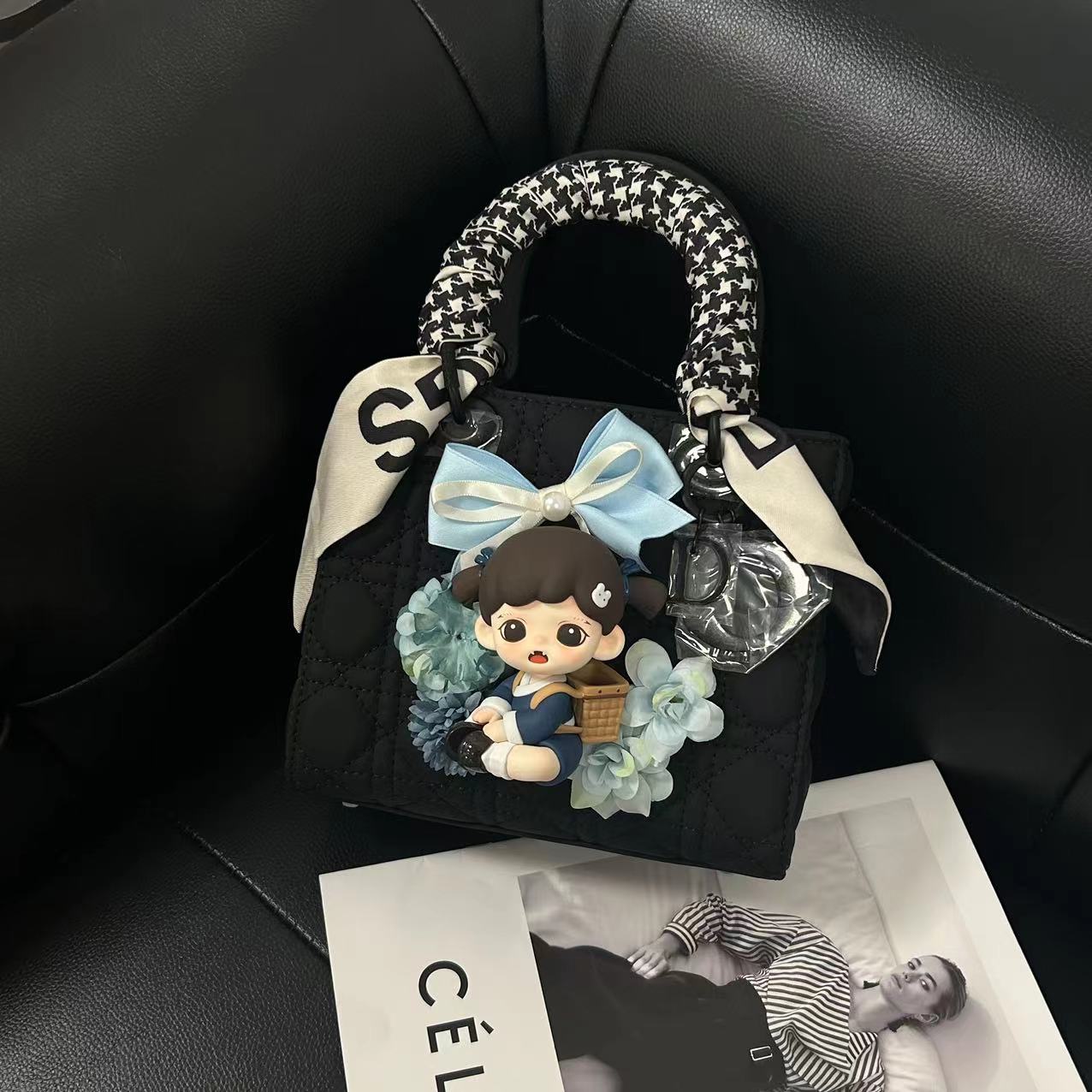 原创手工设计潮玩娃包 轻奢小众设计黑色磨砂戴妃时尚高奢