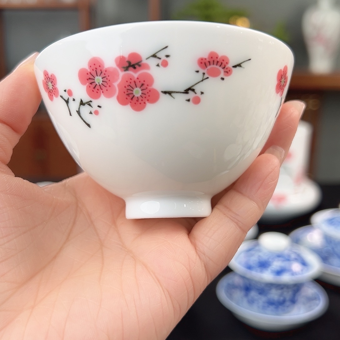翠竹红梅对花鸡心杯