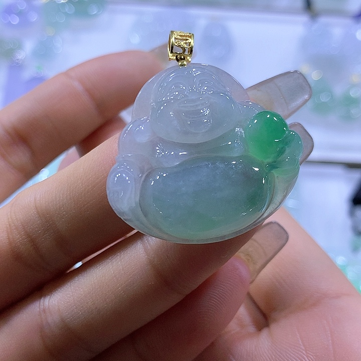 翡翠颈饰18K金镶嵌天然翡翠A货吊坠