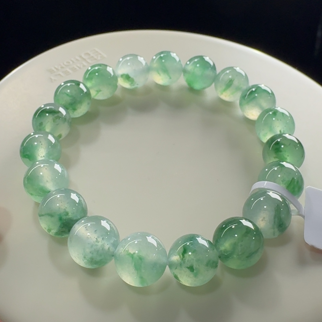 翡翠未镶嵌手链高冰绿野仙踪飘花单圈卡9.9mm