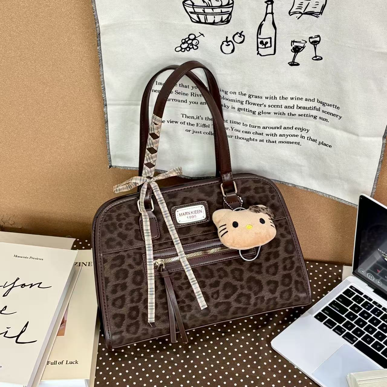 卷卷小众豹纹公文包A002