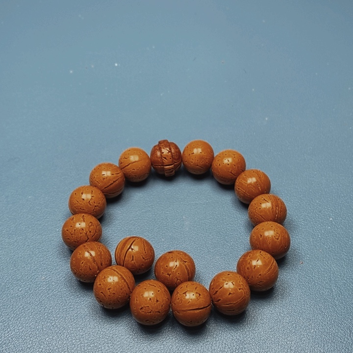 桃核手串极限圆16花皮色差15颗