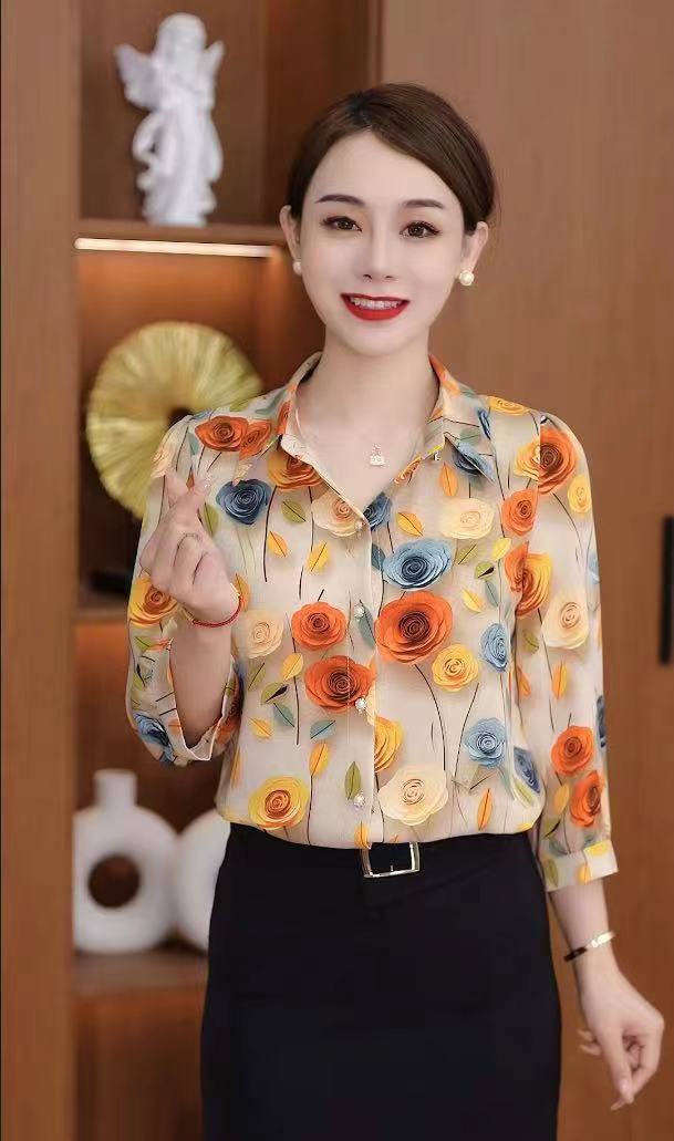 2025夏季新款印花开衫洋气女衬衫时尚减龄女士显瘦碎花女士衬衣2
