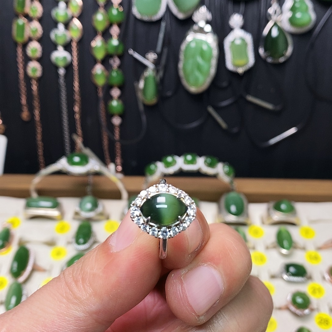 和田玉（碧玉）银S925镶嵌戒指