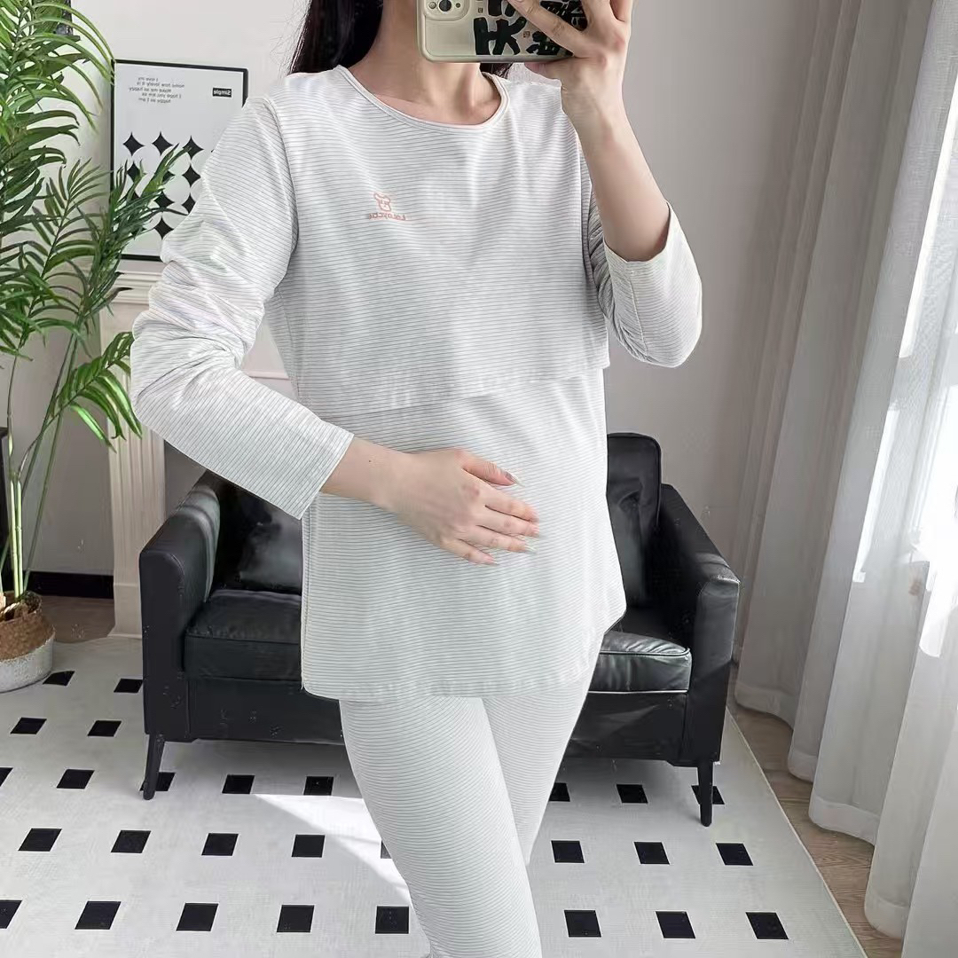 孕妇产前产后横开哺乳吸汗透气薄款秋衣秋裤套装
