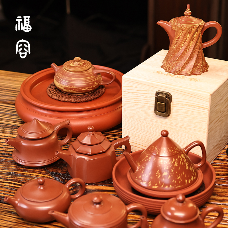 吴翰制 纯手工潮州手拉壶石瓢小蛮腰宝塔约100cc绞泥朱泥泡茶壶