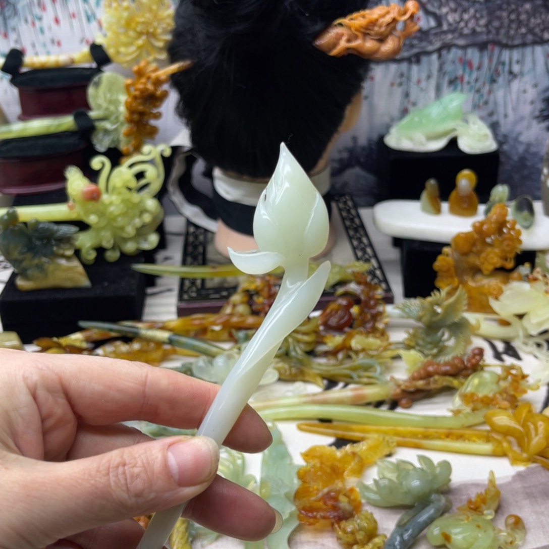 【闪购商品】蛇纹石玉发饰合金