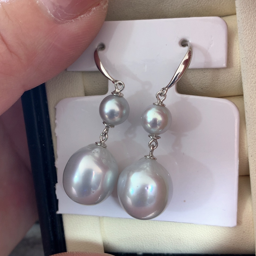 海水珍珠耳饰银S925镶嵌