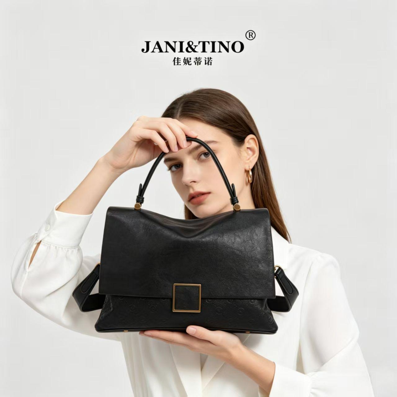 【路一薇专属】JANITINO/佳妮蒂诺洋气经典女士单肩手提包4961黑
